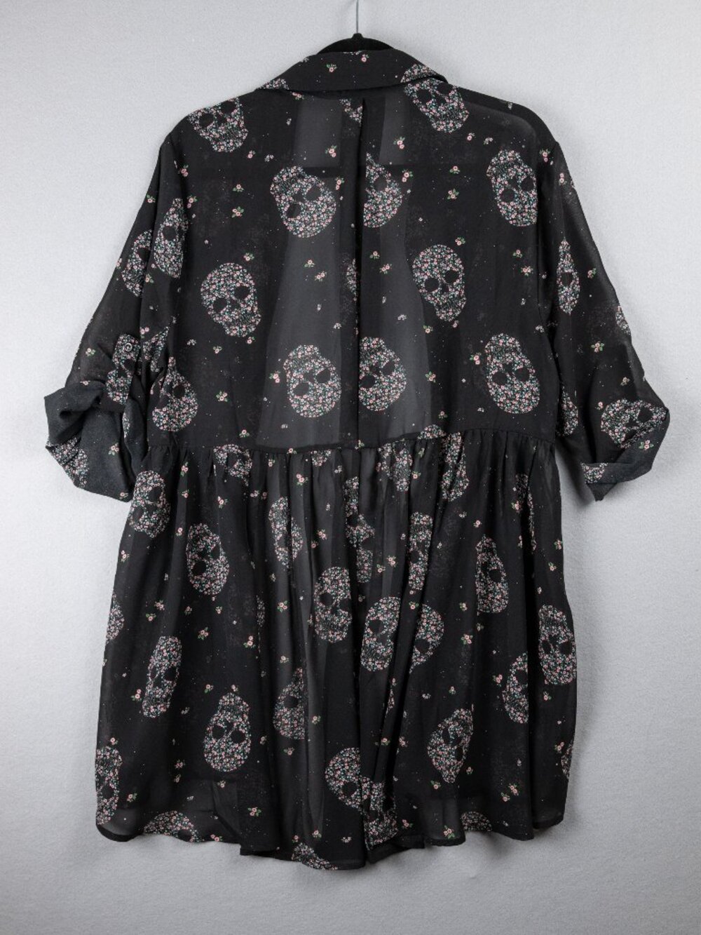 Torrid Size 1 Black Floral Skull Sheer Duster Kimono Jacket Goth 14/16